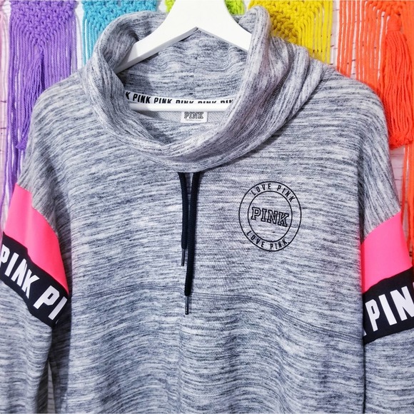 PINK Victoria's Secret Sweaters - Victoria's Secret PINK Cowl Neck Logo Pullover